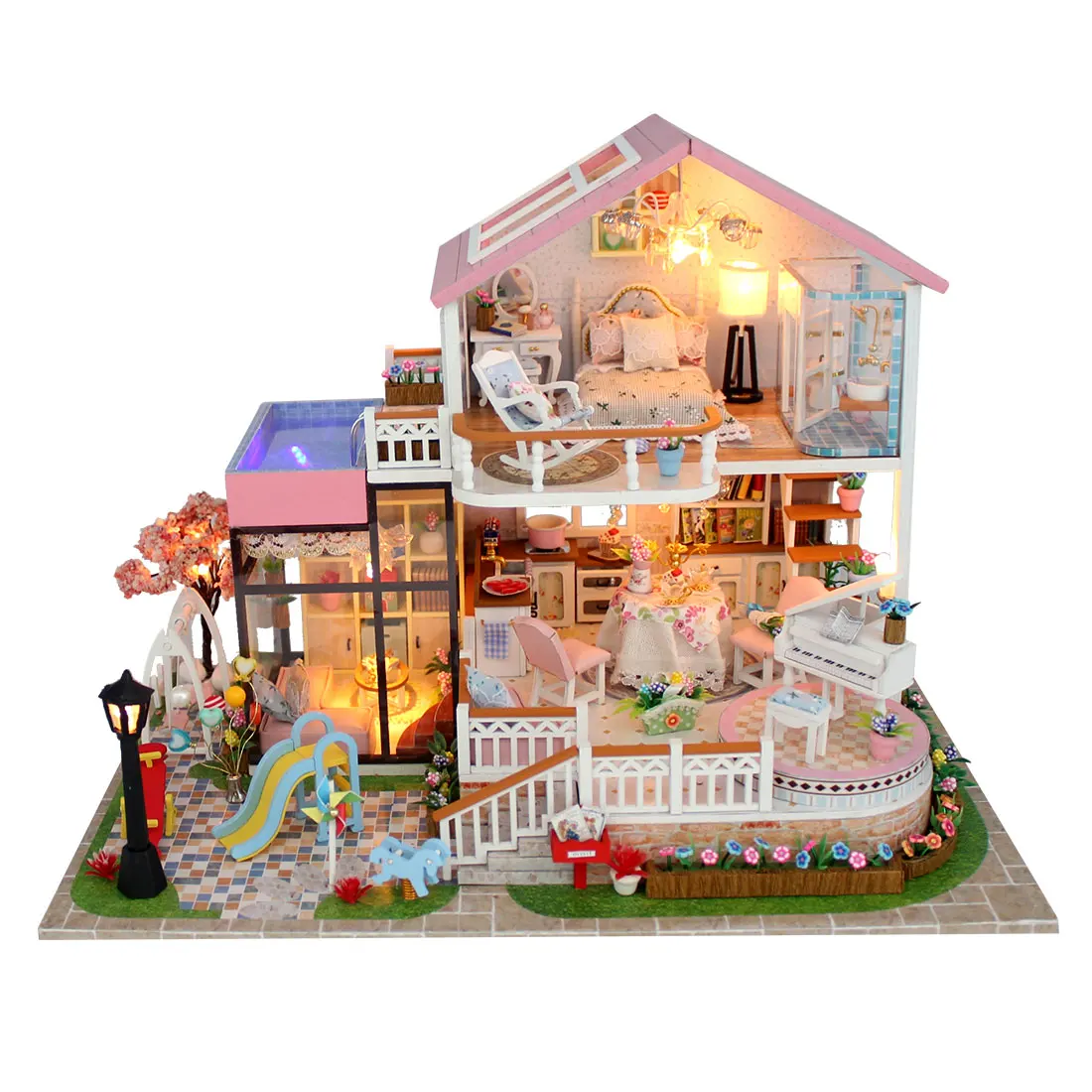 

DIY Creative Handmade Theme Wooden Cabin Assembly Building Model Toy Set with Light and Music - Sweetalk