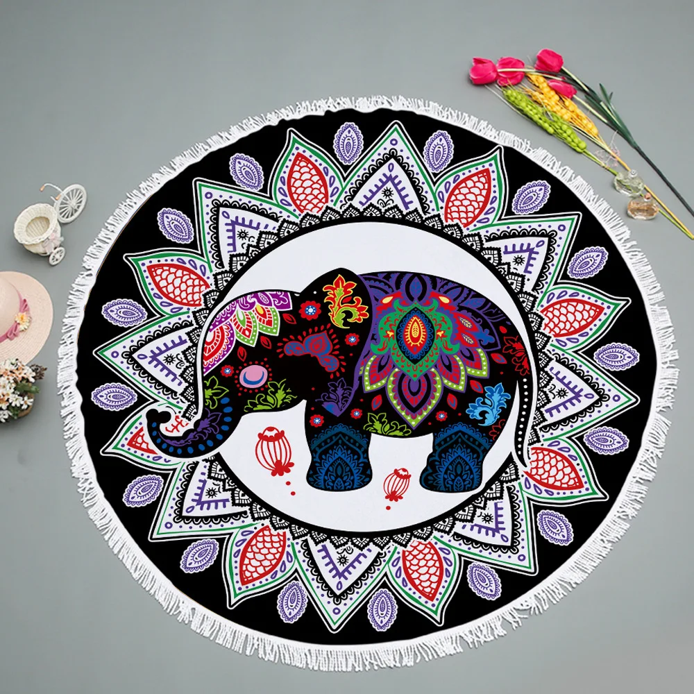 

Elephant-round Beach Towel Microfiber Bath Towel Picnic Mat