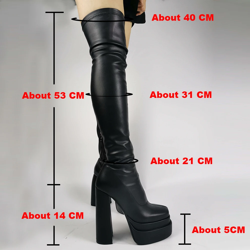 Women High Heel Boots Sexy Ladies Platform Brand Elegant Long Thigh High Boots for Women Goth Stretch Elastic Thick High Heels Over The Knee Boots