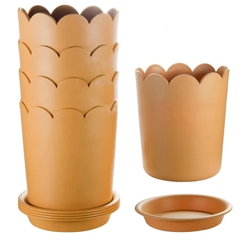 

Plant Pot 5.5 Inch 5 Pack Plastic Flower Pot with Drainage Hole and Tray, Full Depth Planter for Modern Decoration