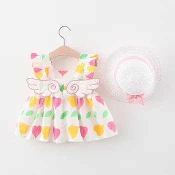 

Sleeveless Cotton Casual Small Children's Net Red Back Wings Skirt Dress Hat Noenname_null Regular Print Leaves Printed Cute