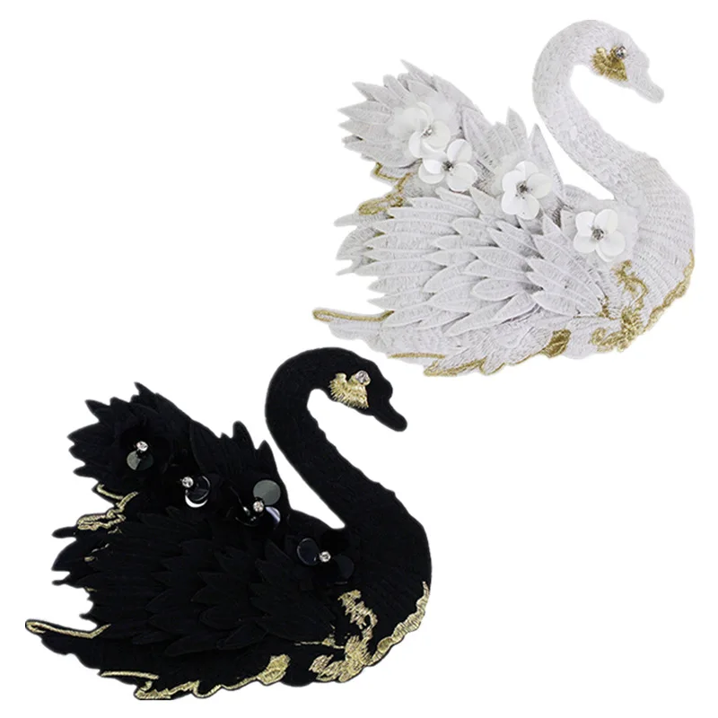 Silver wing Swan 3D Feather Flowers Rhinestone Embroidered Fabric Appliques Sew on Patches for Wedding Dress DIY Decoration | Дом и сад