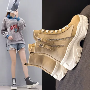 

Genuine Leather + Canvas Women Motorcycle Boots Special Force Desert Combat Women's Ankle Boots Woman Work Shoes