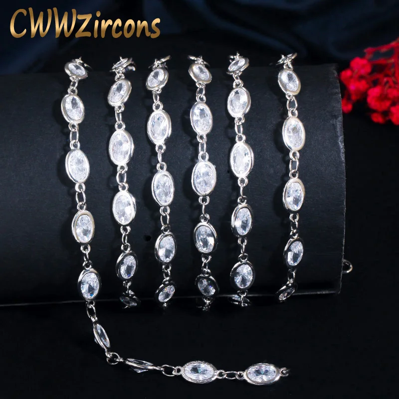 

CWWZircons 1 Meter Oval Round Cubic Zircon Crystal Anklet Bracelet Necklace Chain Handmade Jewellery Making Accessories DIY D009