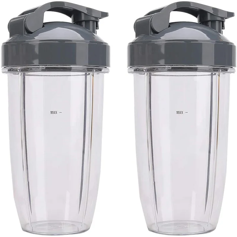 2 Pcs 24OZ Tall Cups Flip Top To Go Lid Compatible with Nutribullet Blender Mixer Juicer 600W, 900W, NB-101B, 900 Pro Series