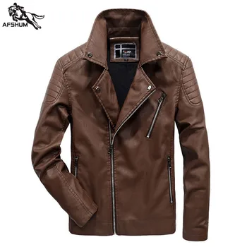 

leather jacket men casual jackets men's Slim section stand collar motorcycle lederjacke herren plus velvet warm leather Coat