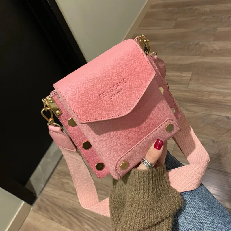 

Mini Small Bag Women's 2019 New Style Shoulder Bag Versatile Gradient Color Wide-Strap Rivet Korean-style Hong Kong Style Should