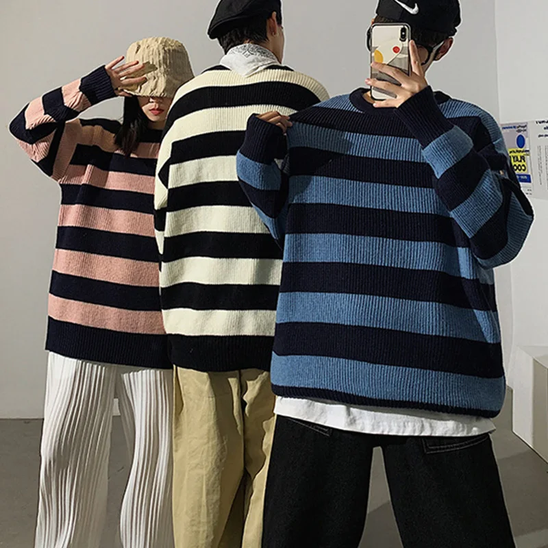 Autumn Winter Knitted Striped Sweater Women Casual Oversized Pullovers Sweaters Loose Warm Jumper Streetwear Teen Knitwear