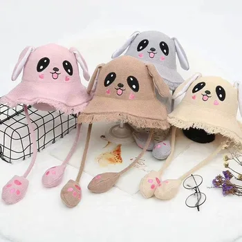 

Moving Hat Rabbit Ear Cap Moving Air Bag Head Net Red Douyin Celebrity Style Bunny Children Long Ear Straw Hat