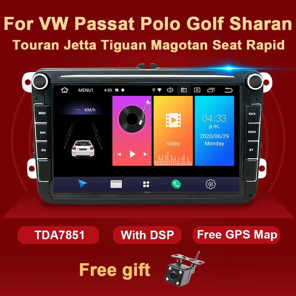 Android 10 Car Radio For VW Passat B6 CC Polo Golf 5 6 Touran Jetta Tiguan Magotan Seat Rapid Fabia Multimedia 2 Din DSP NO DVD