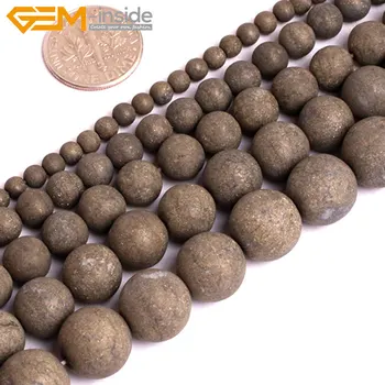 

Natural Round Pyrite Beads For Jewelry Making Frosted Matte DIY FreeShipping Wholesale Gem-inside Necklace Making DIY