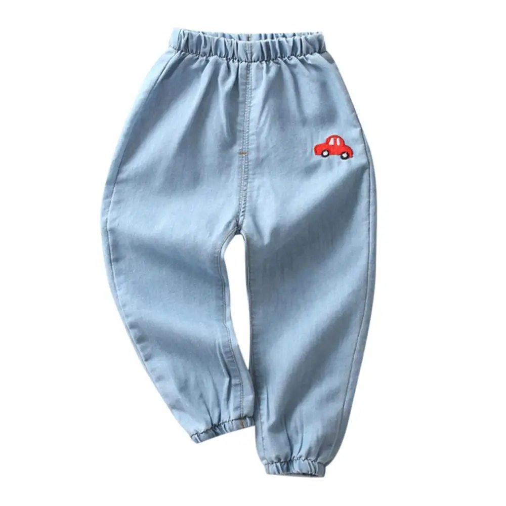 Весна-лето г. Детские джинсы летние противомоскитные штаны для мальчиков тонкие джинсы для девочек с мультяшной вышивкой От 2 до 6 лет - Цвет: -V31-Q.L-