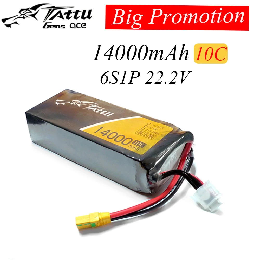 

Tattu 14000mAh 6S1P 22.2V 10C Lipo Battery with Anti-spark XT90S for Large Model Aircraft Experimental Robots and other Dynamics