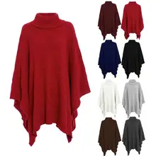 ZOGAA красный с высоким, плотно облегающим шею воротником осень-зима Для женщин свитер шаль-накидка; Женские однотонные сетки вязаные Обёрточная бумага хомут Pull Femme свитер-пончо, накидка