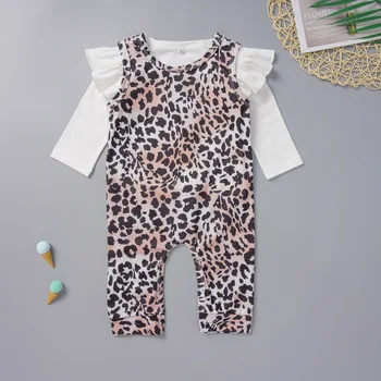 

Fashion Toddler Baby Girl Clothes Autumn Sets White Tops Leopard Jumpsuit 2Pcs Baby Girl Cotton Outfits