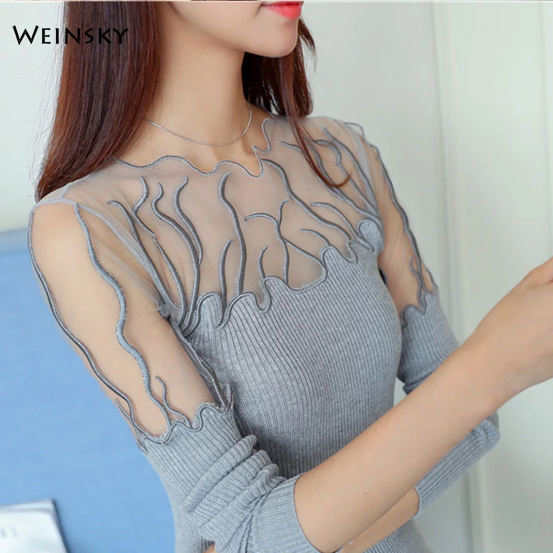 

Women Embroidery Knitted Sweater And Pullovers Korean Fashion Style Patchwork Jumper Sweaters 2019 Autumn And Winter New Tops