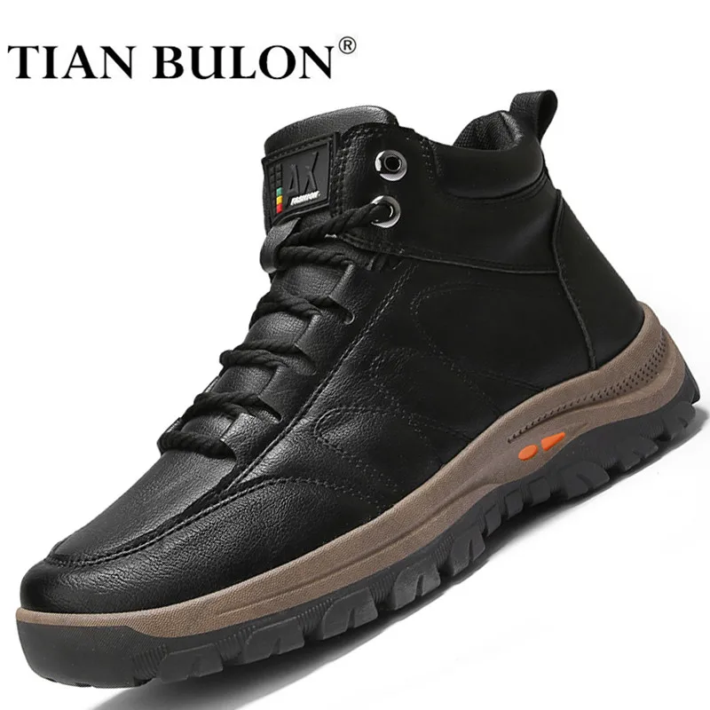 Winter Snow Boots Leather Men Boots Winter Keep Warm Snow Boots Men Outdoor Non-slip Hiking Climbing Boot Comfortable Ankle Botas Hombre winter snow boots,men boots