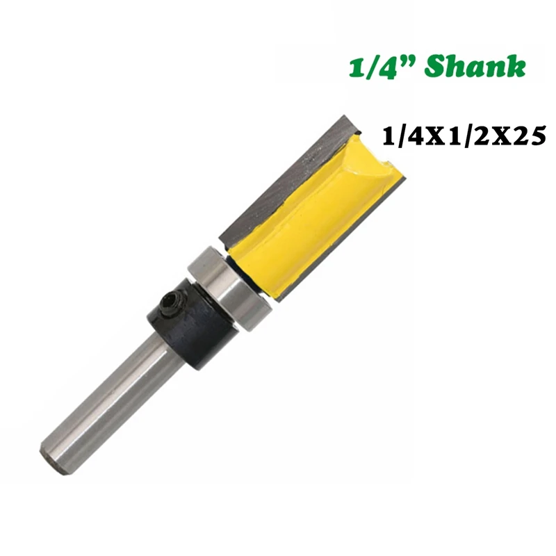 3Pcs 1/4 Inch Flush Trim Router Bit Pattern Bit Top& Bottom Bearing 1/2 inch Blade Template Edge Wood Trimmer Cutter Carpenter