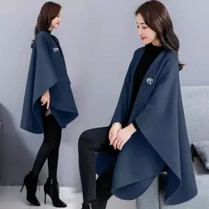 Женское длинное шерстяное пальто, весна-осень, корейская мода, Женское пальто, накидка, шаль, популярное шерстяное пальто - Цвет: blue
