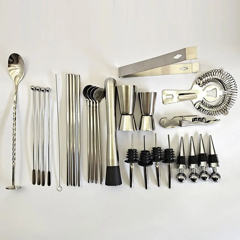 30-Piece Wine Set, Stainless Steel Cocktail Shaker, Cocktail Set, Rotatable Bartender Round Acrylic Turntable, Bar Wine Set