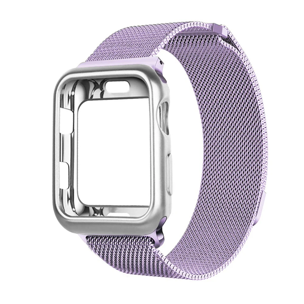 Для Apple Watch чехол+ ремешок iwatch 5 ремешок 42 мм 38 мм Миланский ремешок из нержавеющей стали браслет часы Apple watch 4 3 21 - Цвет ремешка: Lavender