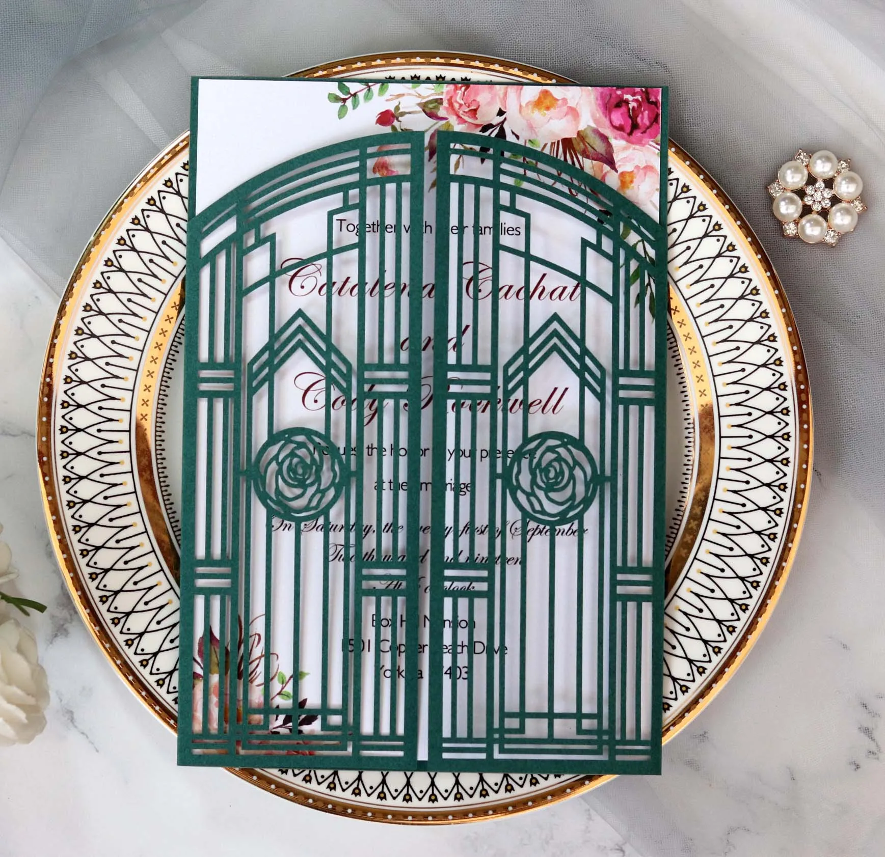 100 шт. темно-зеленые карманы для приглашений на свадьбу | Дом и сад