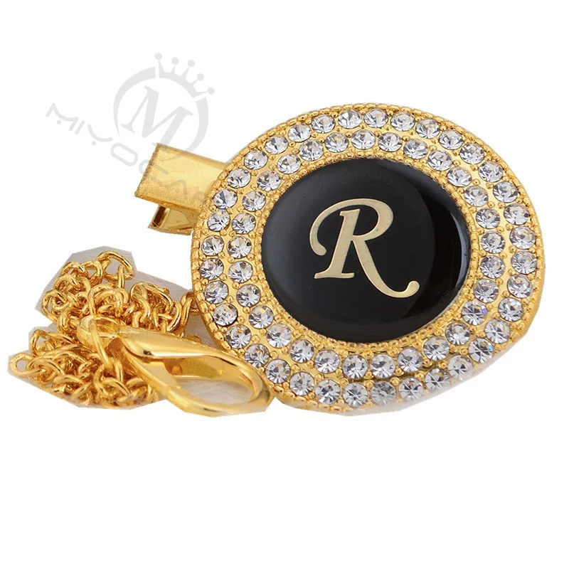MIYOCAR 26 букв уникальный bling соска клип держатель пустышка зажим L26-GB - Цвет: LETTER R
