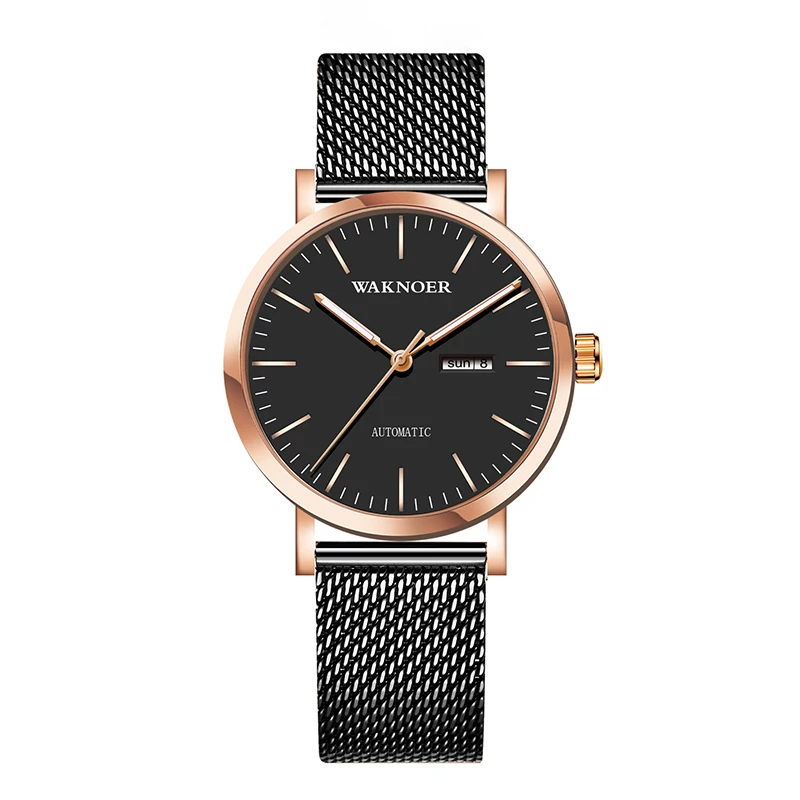 Black Rose Gold WAKNOER, люксовый бренд, мужские часы, автоматические, механические, модные, бизнес часы, роль, дата, неделя, наручные часы, часы, Relogio Masculino - Цвет: Black Rose Gold