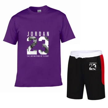 

Summer Men's Sports Suit Short-sleeved Printed T-shirt + New Five-point Pants Men's Fashion Suit Men Piece Casual Cotton Pattern