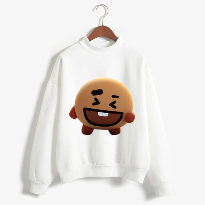 08 Kpop BT21 толстовки kawaii Мультфильм Белый О-образный вырез свитера размера плюс толстые свободные пуловеры осень зима модные женские толстовки - Цвет: 08