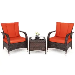 Costway 3 шт. открытый патио микс коричневый мебель rattan wicker комплект сиденье Мягкая оранжевый