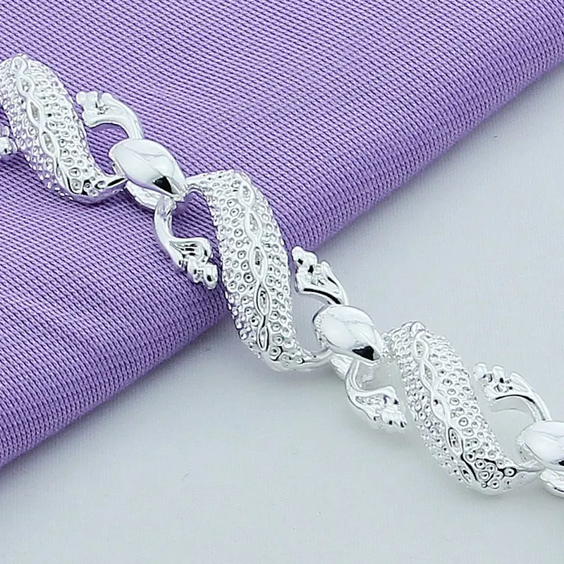 Metal Bracelet 925 Sterling Silver Chinese Dragon Chain for Men