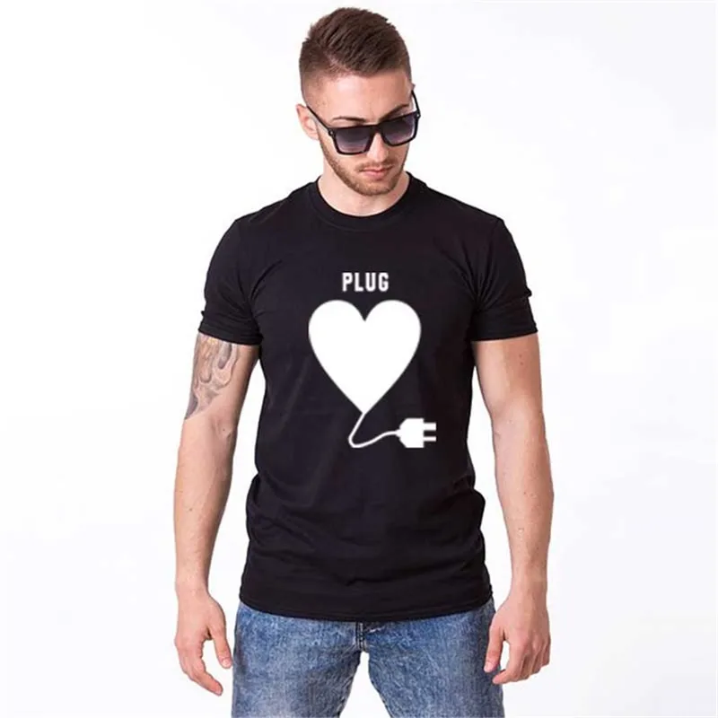 Футболка с надписью Love plug and play для мужчин и женщин в Корейском стиле Харадзюку