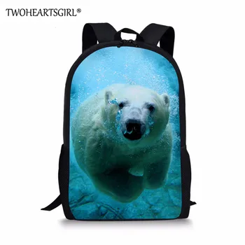 

Twoheartsgirl Animal Polar-Bear Bagpack for Teen Boys Girl Cool Junior High School Backpacks White Children School Backbags