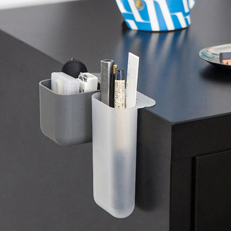 Creative Pasteable Pen Holder Desktop Storage Boxes Desk Pen Pencil Organizer Office Sundries Storage School Stationery Holders