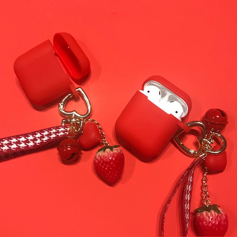 

Cute Cartoon Protective Case for AirPods with Strawberry Buckle Wrist Lanyard Bluetooth Wireless Earphone Silicone Charger Box
