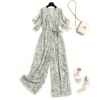 

High Street Fashion Summer Overalls 2020 New Elegant Women Jumpsuit Short Sleeve Print Chiffon Rompers Womens Jumpsuits