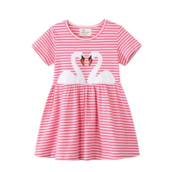 

Jumping Meters Animals Applique Girls Dresses for Summer Baby Cotton Stripe Clothing Party Cute Kids Dress