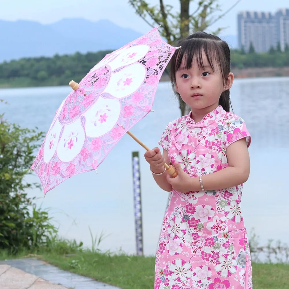 Mini Vintage Wood Embroidery Pure Cotton Lace Umbrella Wedding Umbrella So Small for Wedding Gift Photo Props Kids Gift #3B31 (4)