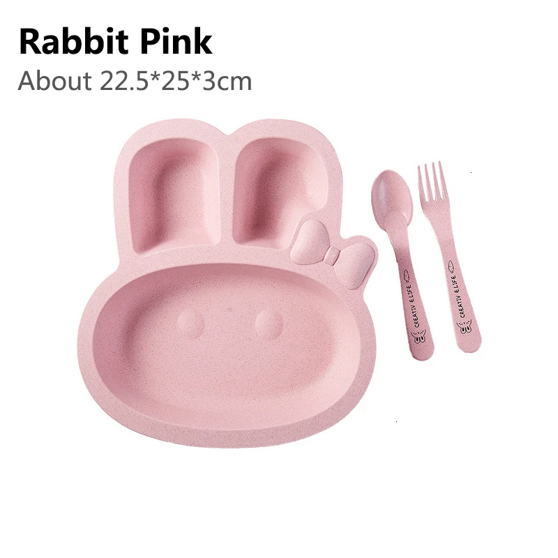 Rabbit Pink 3 шт./компл. милое нижнее белье с рисунком из мультфильма трусы чаша+ ложка+ вилка Детские товара по охране окружающей среды пшеничный стебель PP детская посуда десерт чаша - Цвет: Rabbit Pink