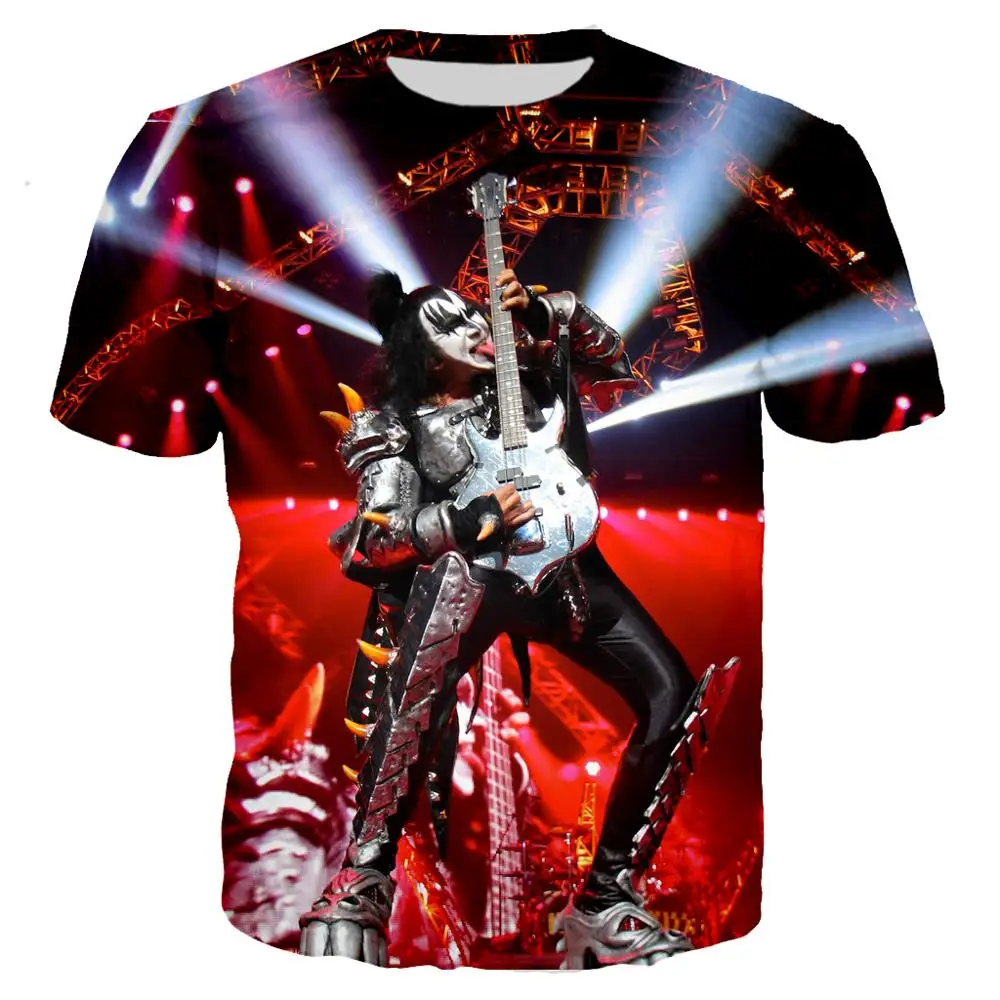 Мужская футболка с 3D принтом KISS Band модная разноцветная в стиле рок уличная одежда