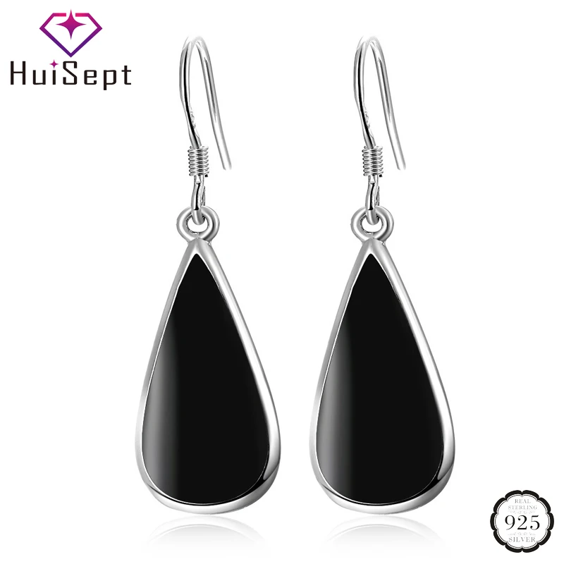 HuiSept модные серьги из серебра 925 пробы для женщин в форме капли воды черные с