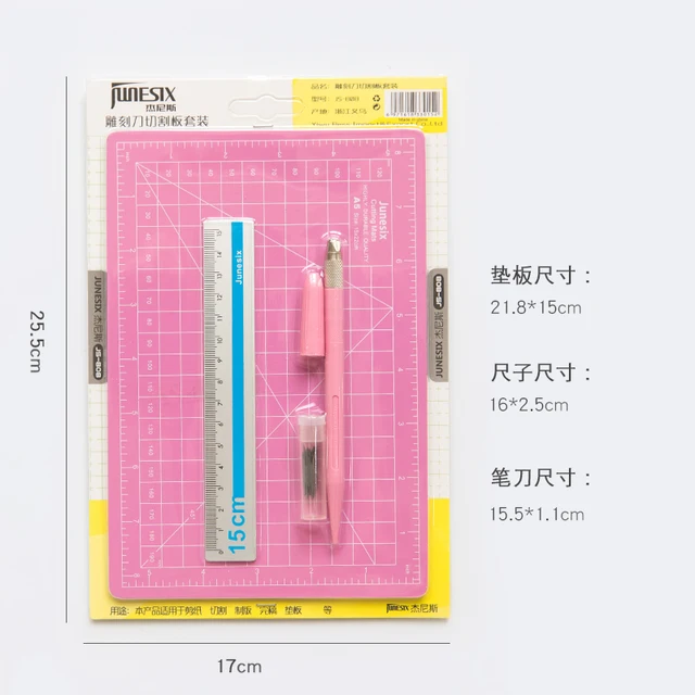 Kawaii creative art pen knife cutting board set small fresh paper cutting pen knife diy hand account tool supplies set 3 pc set pink