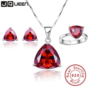 

Hot Sale bridal jewelry sets 925 Sterling Silver Jewelry Sets Garnet Ring Necklace Earrings Wedding Jewelry Set with jewelry box