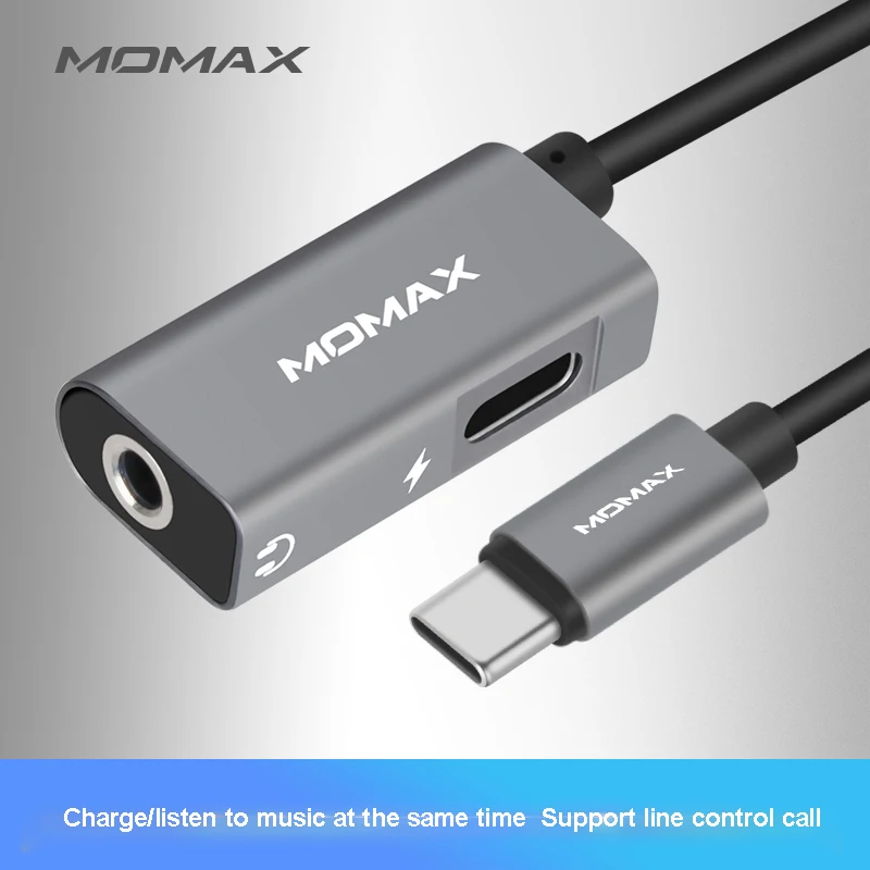 

Momax HT1 elite USB C adapter (USB C to 3.5mm headphone jack) Clear sound quality Plug and play Alloy interface Connecting line