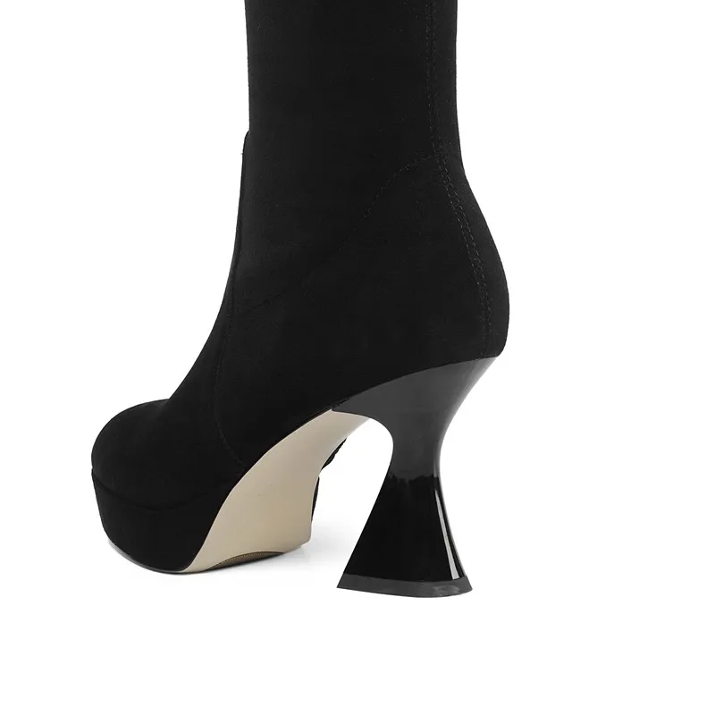 Botas mujer invierno/; эластичные сапоги выше колена из искусственной замши; женские готические сапоги на платформе с необычным высоким каблуком; маленький размер 33