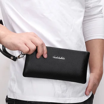 

High Quality Leather Classic Black Men Long Wallet Large Capacity High Class Fashion Man Handbag