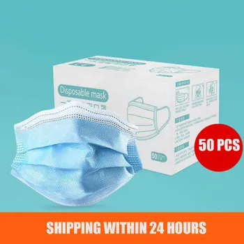 

50pcs Disposable Face Masks 3 Layer Non Woven Mouth Masks Dustproof Earloop Protective