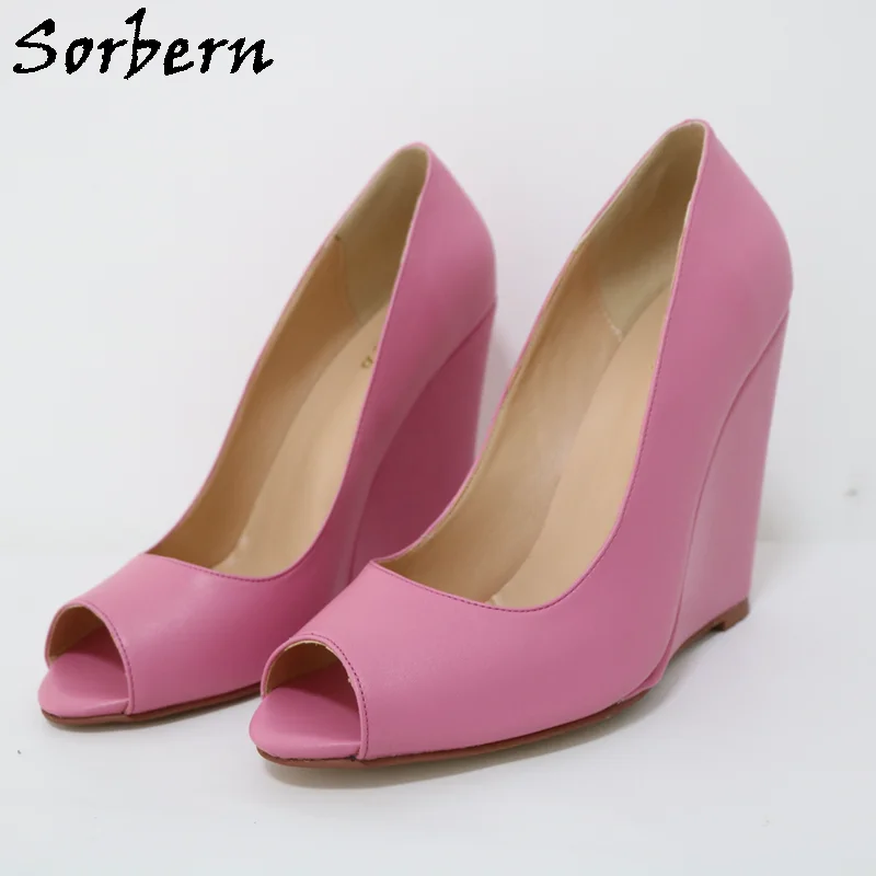 Sorbern 여성용 오픈 토 슬립 온 슈즈, 멀티 컬러 펌프, 웨지 하이힐, 용수..