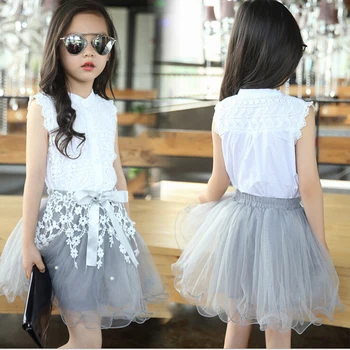 

2020 Girls Clothing Sets Summer Lace Fashion Style Baby Clothes For Girls T-Shirt + Skirts 2Pcs Kids Flower Cupcake Cute Skirt